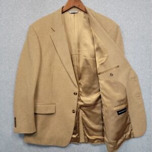 Vintage WH Belk Tan Camel Hair Two Button Sports Coat Blazer Men's Size 44R